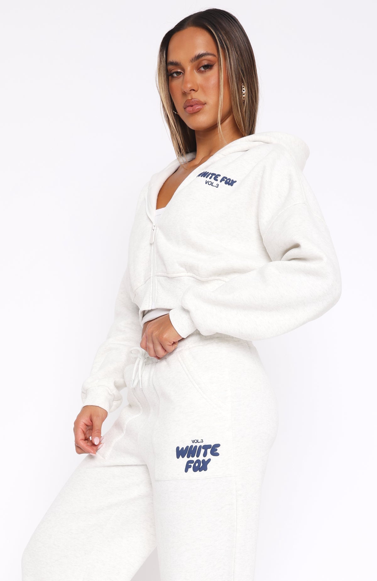 Cropped Zip Mineral Grey Tracksuit Set