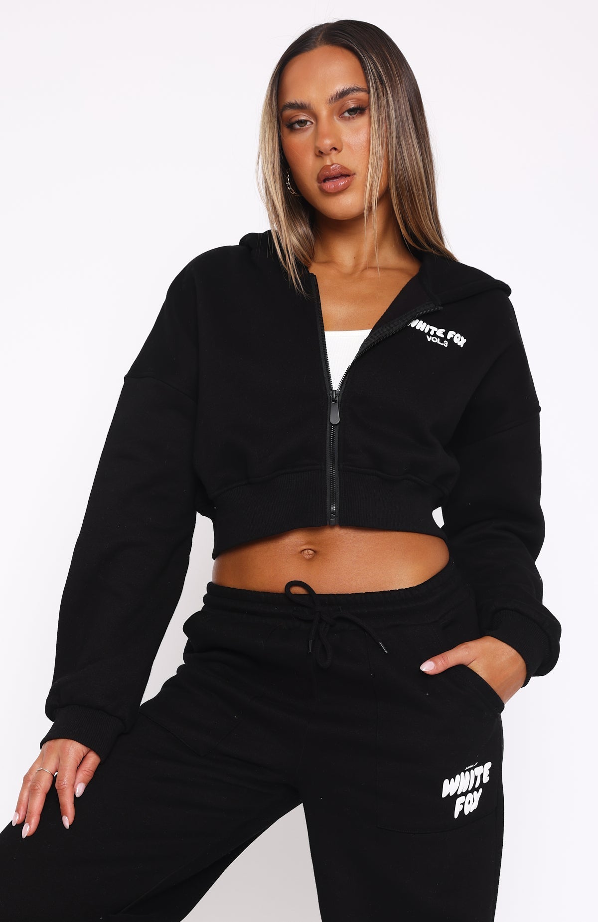 Cropped Zip Monochrome Tracksuit Set