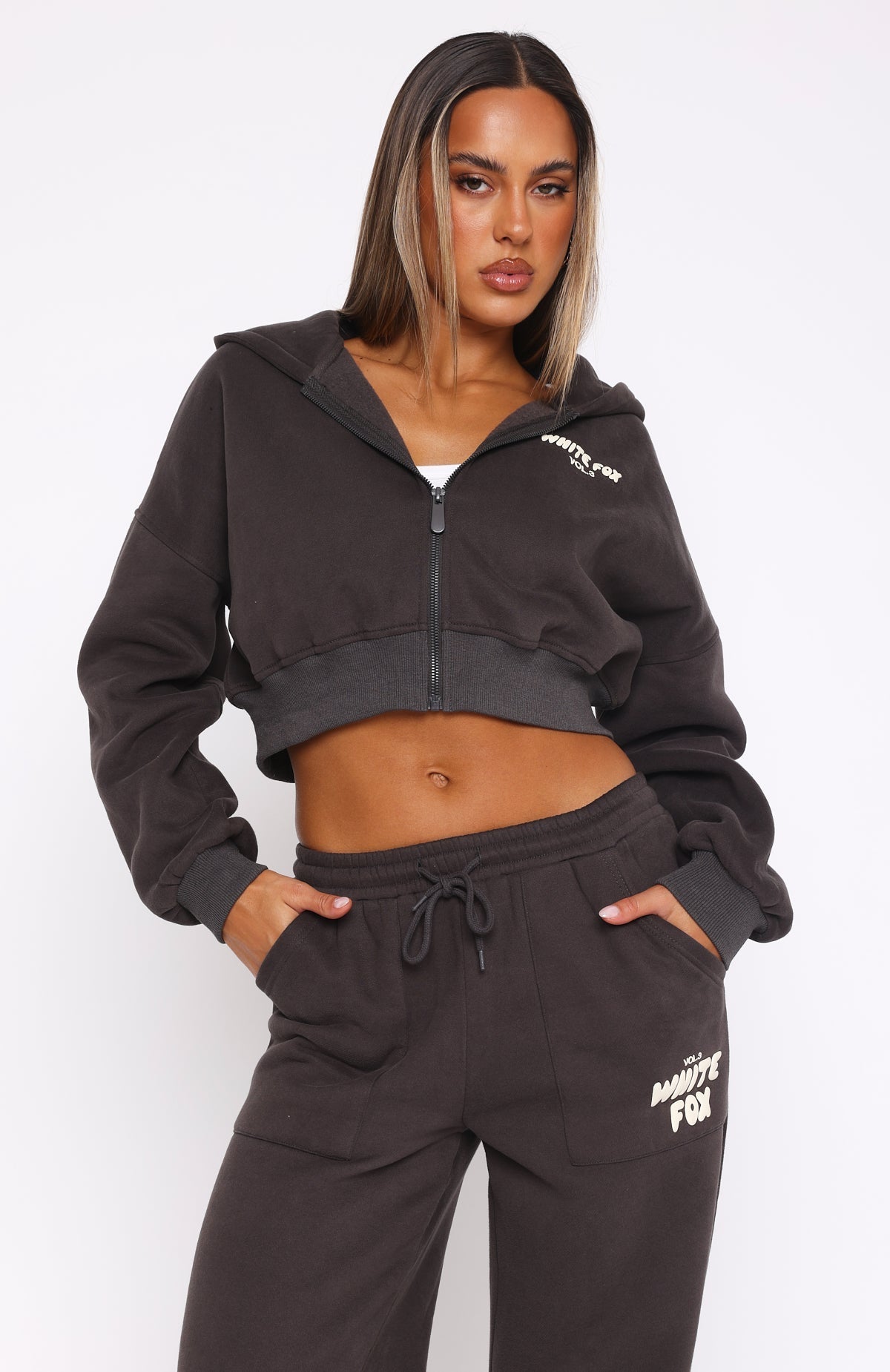 Cropped Zip Shadow Tracksuit Set